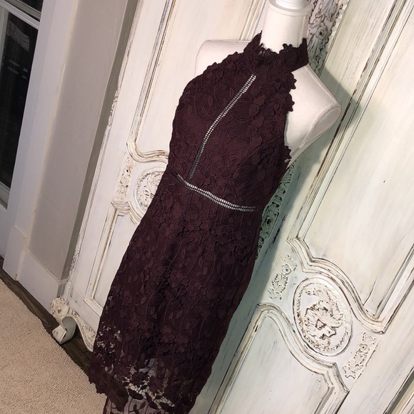 Bardot Deep Burgundy Lace Overlay Hater Backless Occasions Dress Size 8/M - Picture 4 of 13
